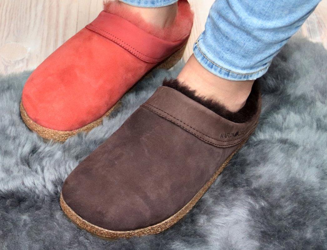 HAFLINGER Snowbird Lambswool Clog Slippers - Made In Germany, Black, Size 43