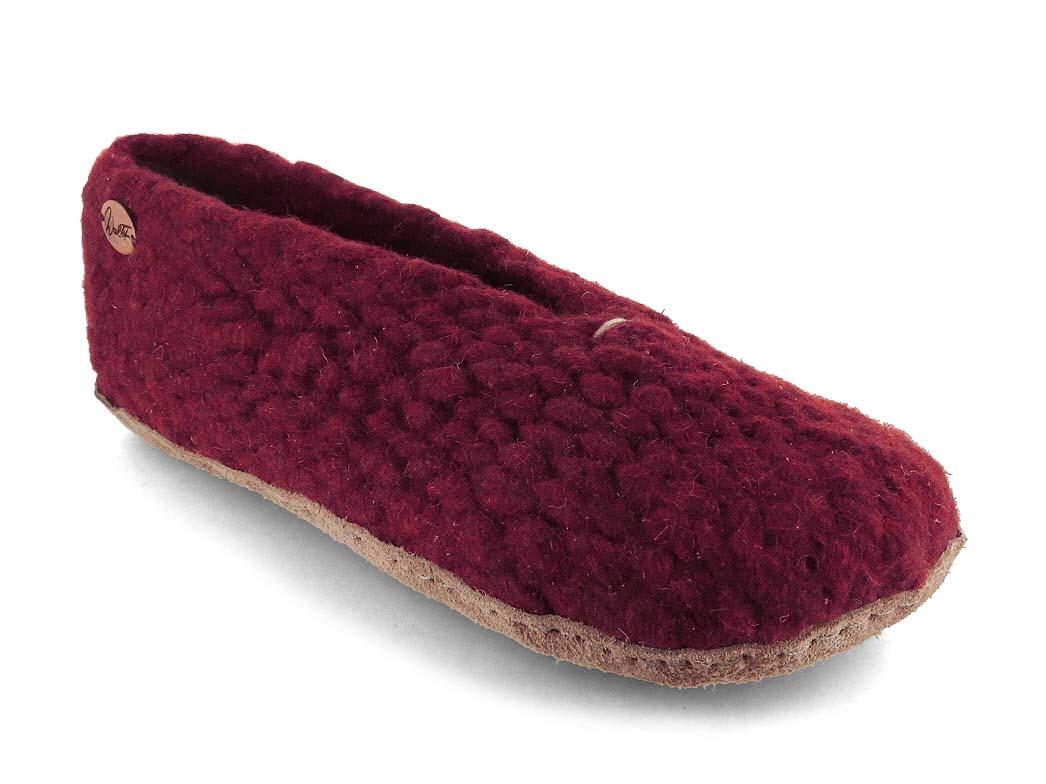 WoolFit® handgewebte Damenhausschuhe Woolies, bordo